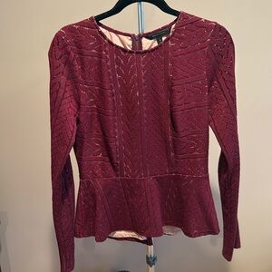 BCBGMAXAZRIA Peplum Lace Long-Sleeve peplum Top size S